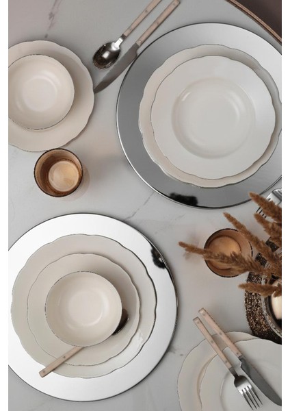 Bone Olympos 24 Parça 6 Kişilik Yemek Takımı Platin