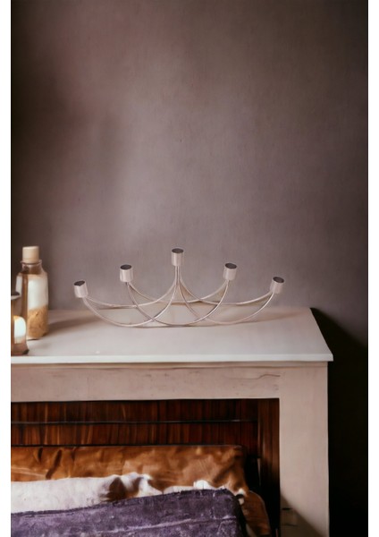 Şık Gümüş Ferforje 5 Başlıklı Dekoratif Şamdan ve Mumluk fiyatları