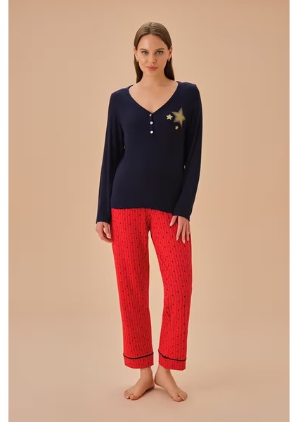 Kırmızı Desenli Clara Pijama Takımı