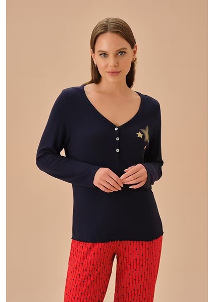 Kırmızı Desenli Clara Pijama Takımı modelleri