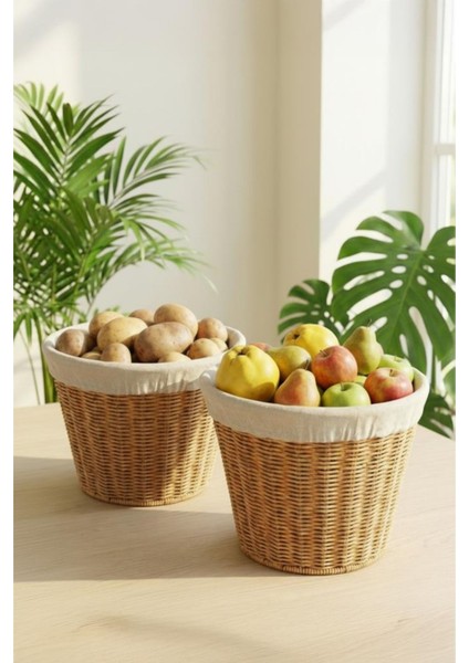 2'li Yuvarlak Rattan Hasır Patates Soğan Sarımsak Meyve Sepeti Düzenleyici Organizer -9T02 fiyatları