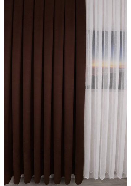 Düz Ada Fon Perde Kahverengi