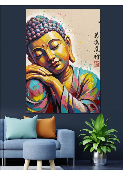 Gülümseyen Budist Keşiş Portresi Dekoratif Kanvas - Mdf Ahşap Tablo fiyatları