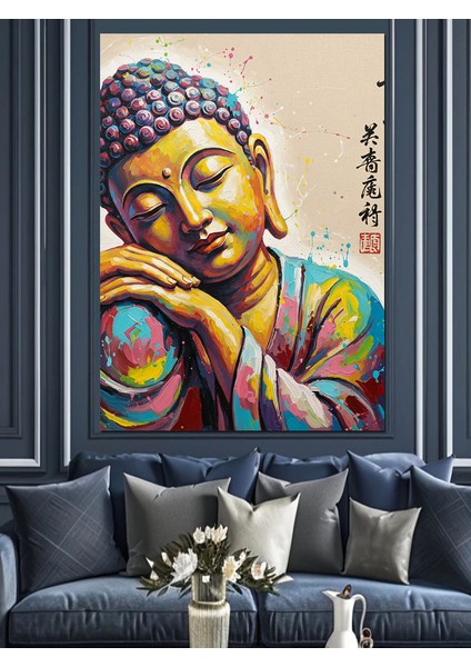 Gülümseyen Budist Keşiş Portresi Dekoratif Kanvas - Mdf Ahşap Tablo fırsatları