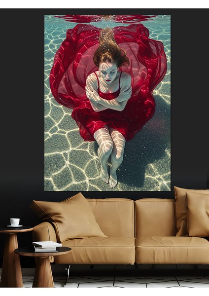 Su Altında Pembe Elbiseli Güzel Kız Dekoratif Kanvas - Mdf Ahşap Tablo modelleri