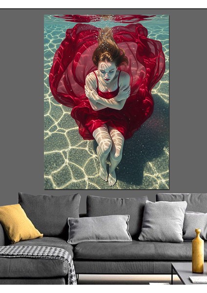 Su Altında Pembe Elbiseli Güzel Kız Dekoratif Kanvas - Mdf Ahşap Tablo indirimleri