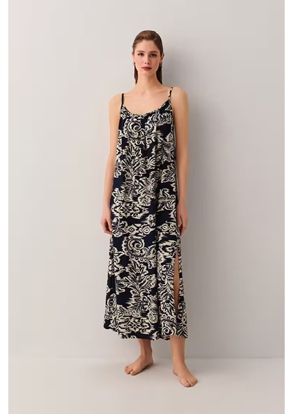 Şal Baskılı Spring Plaj Elbisesi