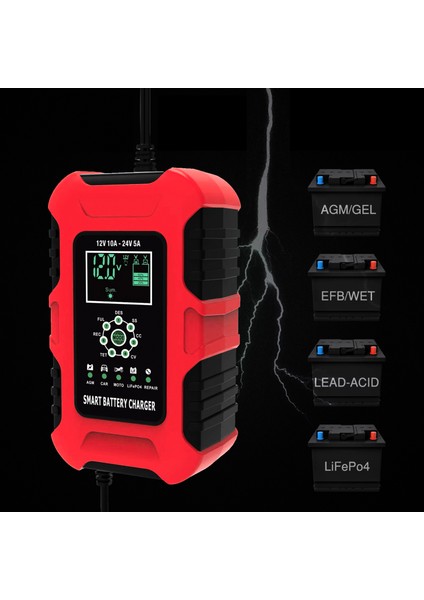 Lifepo4 Araba 12V 10A 24V 5A Otomatik Lifepo4 Agm Akü Şarj Cihazı Kırmızı fiyatları