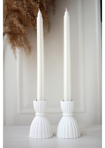 2'li Beton Şamdan ve Mum Seti, Şık ve Zarif Dekorasyon Parçası