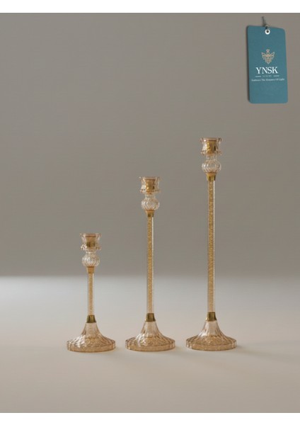 Zarif 3'lü Kristal Şamdan Seti, Dekoratif Mumluk Takımı, Versailles Tarz