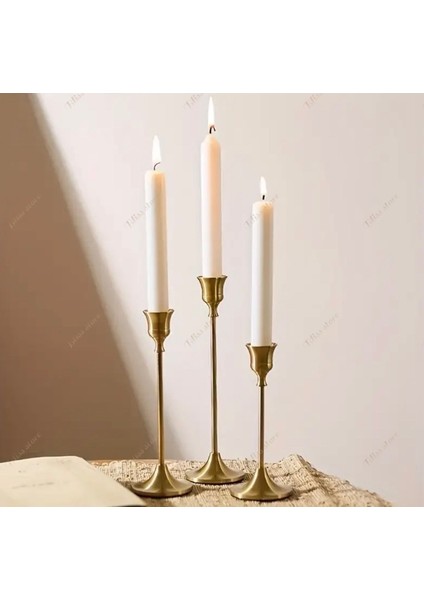 Vintage Gold Metal 3’lü Şamdan, Hafif Eskitme Mum Tutacağı fiyatları