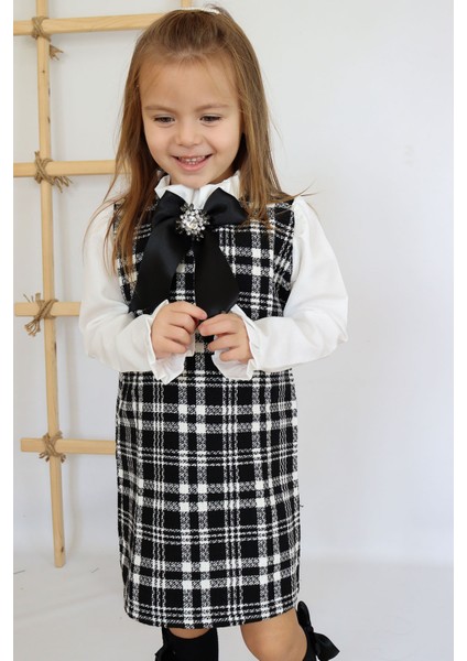 Kız Çocuk Siyah Vanessa Broş Detaylı Tüvit Uzun Kollu Yılbaşı Elbisesi indirimleri