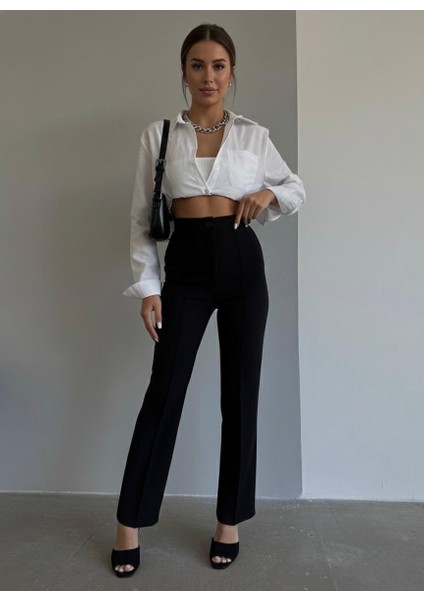 Kadın Çımalı Full Likralı Palazzo Pantolon Çekme Solma Yapmaz