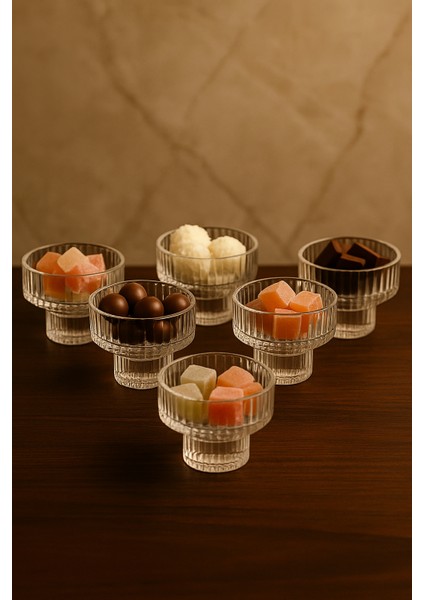 6 Lı Ayaklı Pinterest Cam Kahve Yanı Lokumluk Kase 5*6cm