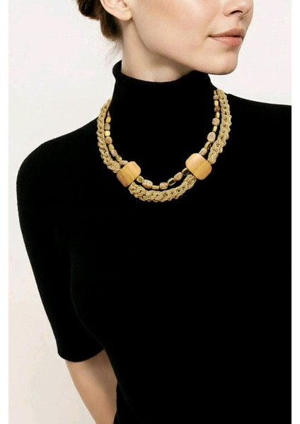 Eşsiz Tasarım Ağaç Jasper Doğal Taş Detaylı Örme Kolye