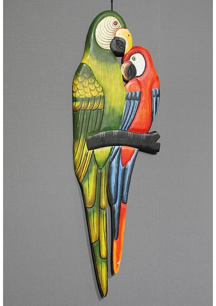 Ahşap Duvara Asmalı 2'li Papağan Model 1