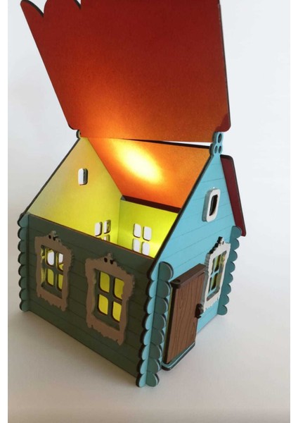 , 3mm Mdf turkuaz,kırmızı ve beyaz renk tonları kullanılmış 13 cm x14 cm x15 cm Noel Evi modelleri