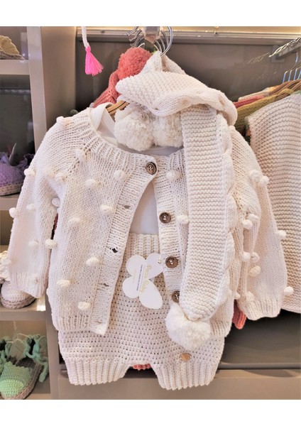 El Örgüsü %100 Pamuk Ekru Ponponlu Hırka fırsatları