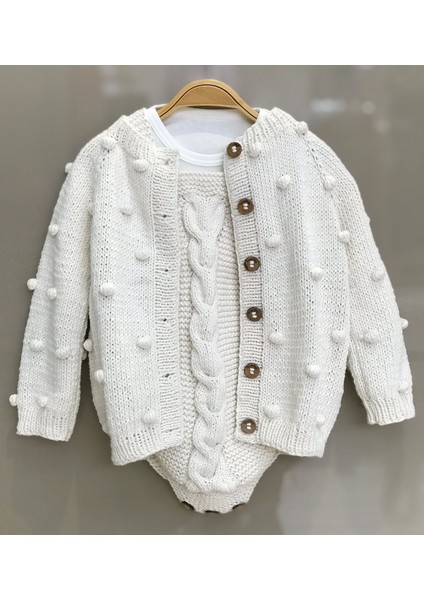 El Örgüsü %100 Pamuk Ekru Ponponlu Hırka indirimleri