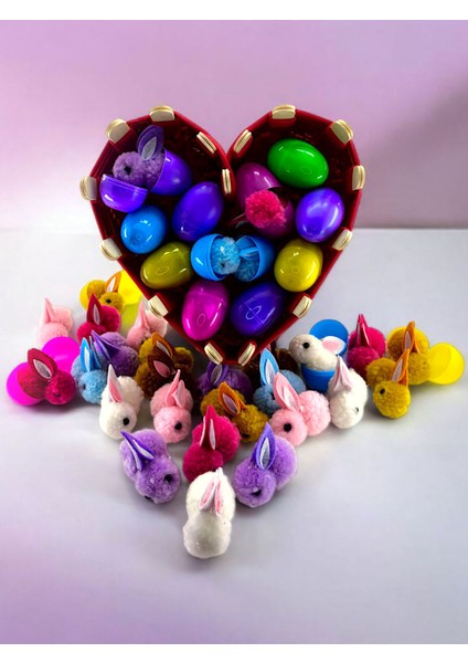 Kalp Kutu 10 Adet Yumurtalı Peluş Tavşanlı Hediye Kutusu Sepeti El Emeği modelleri