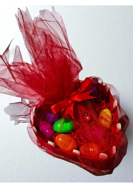 Kalp Kutu 10 Adet Yumurtalı Peluş Tavşanlı Hediye Kutusu Sepeti El Emeği
