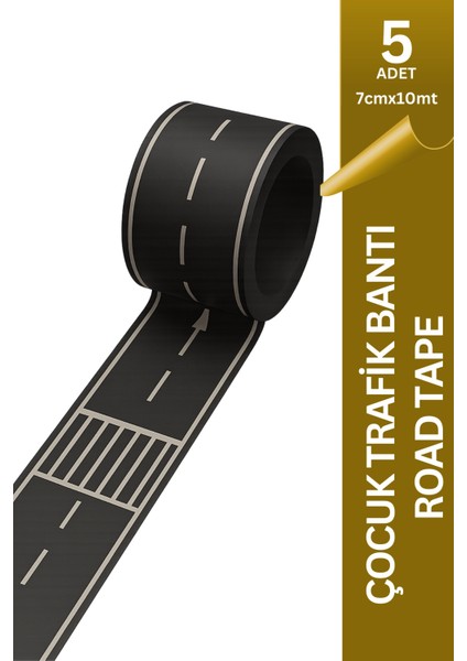 Otobant Çocuk Trafik Bandı – Yol/otoyol/yarış Pisti Yapım Bandı Iz Bırakmaz- 7cm x 10MT - 5 Adet