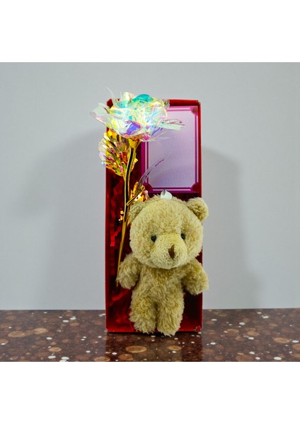 Ayıcık ve Gül Özür Hediyesi Kutulu Set Mesaj Kartlı