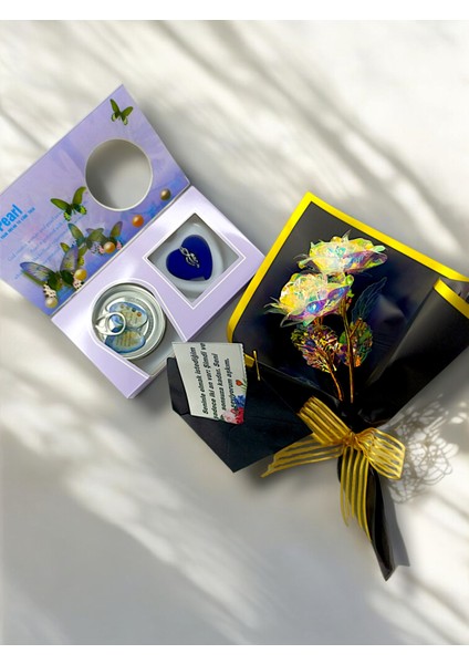 Çiçekli Kolye Set Gül Demeti Özel Seri Gold Pearl Set