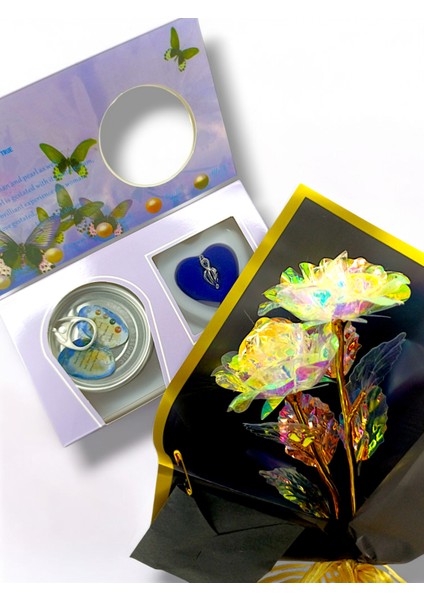 Çiçekli Kolye Set Gül Demeti Özel Seri Gold Pearl Set fiyatları