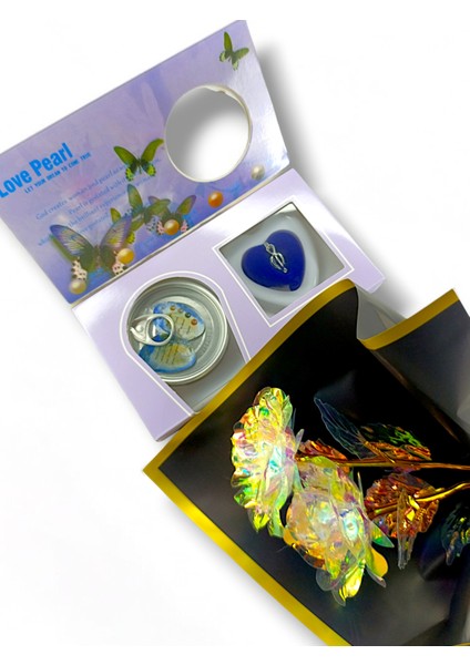 Çiçekli Kolye Set Gül Demeti Özel Seri Gold Pearl Set modelleri