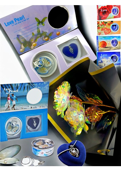 Çiçekli Kolye Set Gül Demeti Özel Seri Gold Pearl Set fırsatları