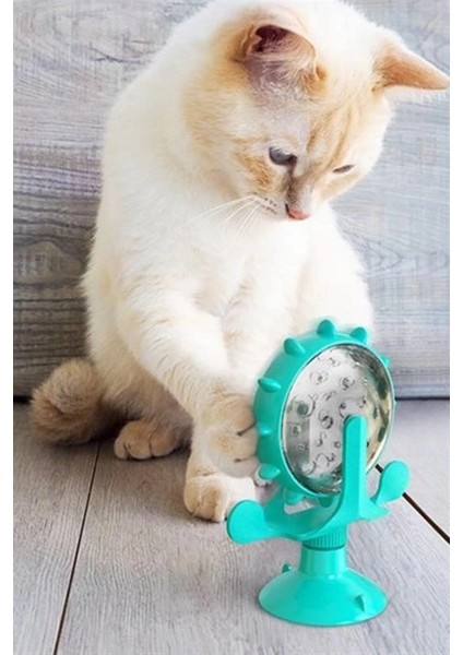 ® Vantuzlu Zilli Interaktif Dönebilen Mama Kaplı Renkli Eğlenceli Eğitici Kedi Oyuncağı