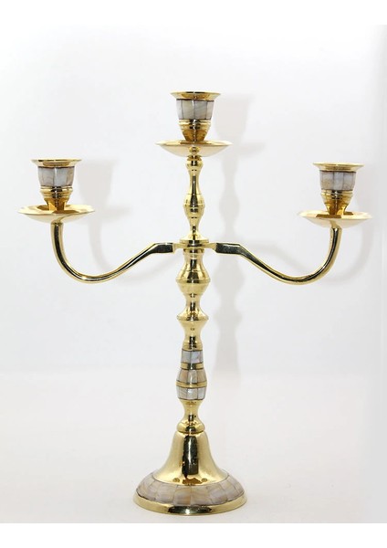 Pirinç Sedefli 3'lü Şamdan Model 2