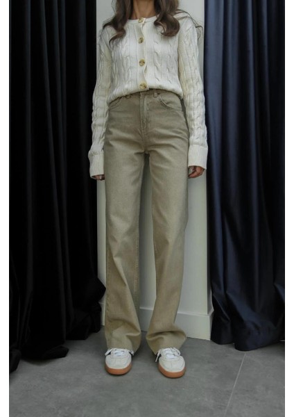 Paçası Kesik Straight Bej Kadın Denim Pantolon fiyatları