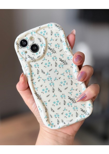 IPHONE 13 Mavi Çiçekli Ekru Kılıf modelleri