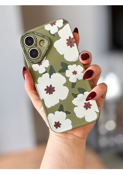 IPHONE 16 Haki Çiçekli Kılıf