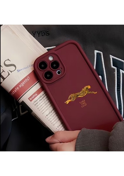 IPHONE 16 Pro Leopar Desenli Bordo Darbe Koruyucu Kılıf