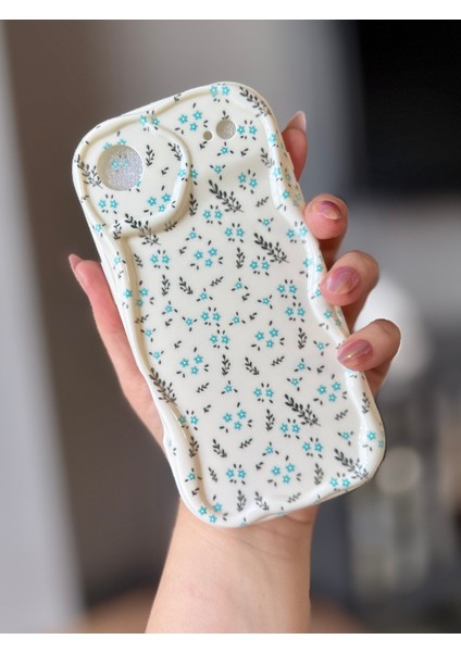 IPHONE 17 Air Mavi Çiçekli Ekru Kılıf