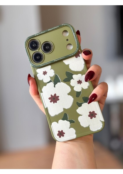 IPHONE 17 Pro Haki Çiçekli Kılıf