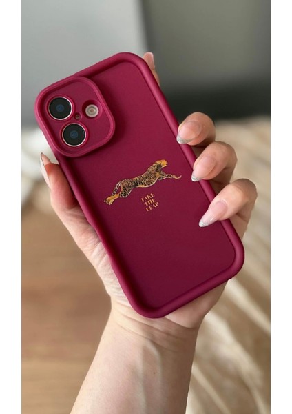 IPHONE 16 Plus Leopar Desenli Bordo Darbe Koruyucu Kılıf