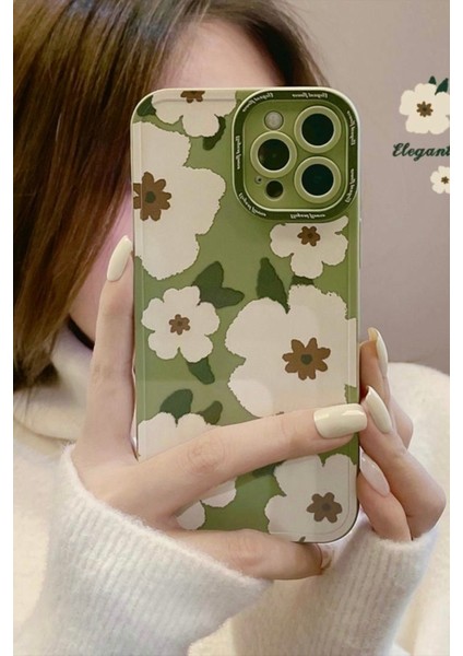 IPHONE 14 Pro Haki Çiçekli Kılıf