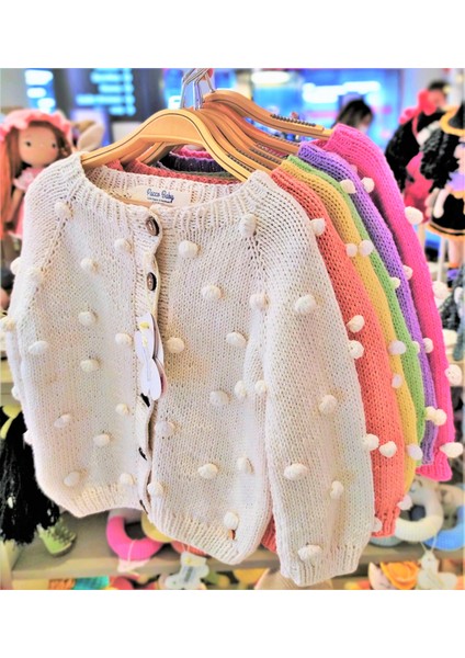 El Örgüsü %100 Pamuk Pembe Ponponlu Hırka indirimleri