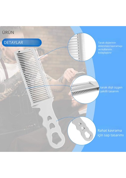 3. Nesil Erkek Saç Kesim Tarağı – Kavisli Geçiş ve Fade Yardımcı Tarak, Gri
