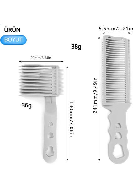 3. Nesil Erkek Saç Kesim Tarağı – Kavisli Geçiş ve Fade Yardımcı Tarak, Gri