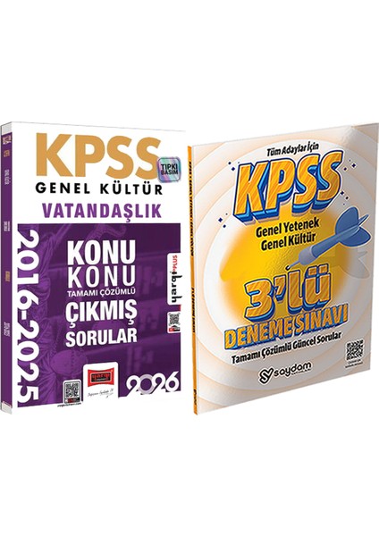2026 Kpss Vatandaşlık 2016-2026 Konu Konu Çıkmış Sorular - 3 Deneme