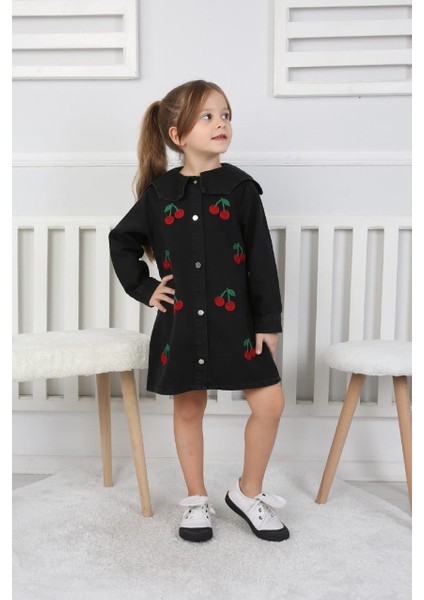 Kız Çocuk Kiraz Işlemeli Elbise