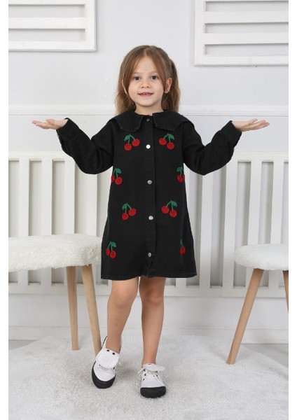 Kız Çocuk Kiraz Işlemeli Elbise