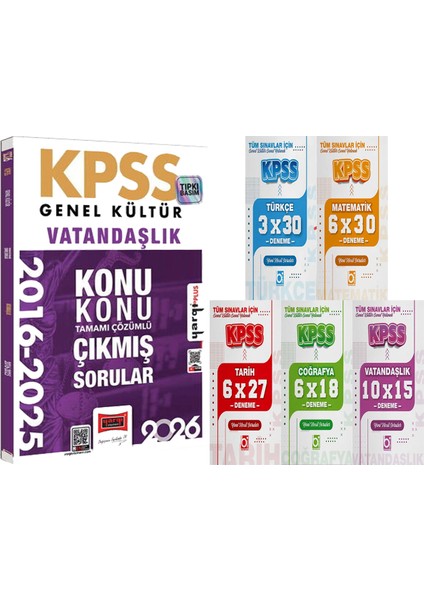 2026 Kpss Vatandaşlık 2016-2026 Konu Konu Çıkmış Sorular - 5 Ders 31 Deneme