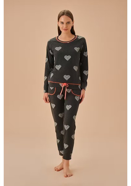 Antrasit Melanj Desenli Bubble Pijama Takımı