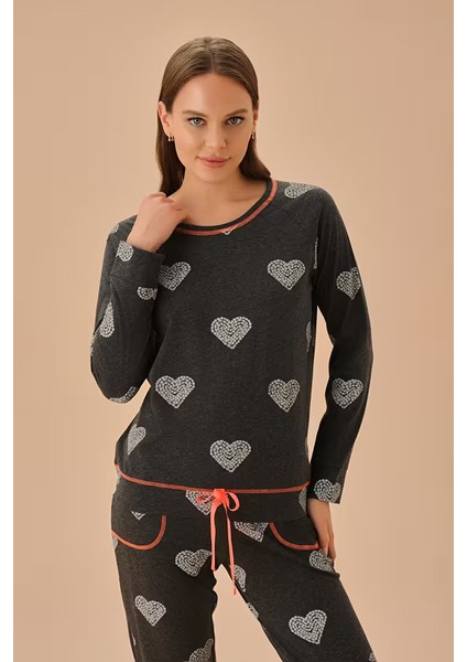 Antrasit Melanj Desenli Bubble Pijama Takımı modelleri